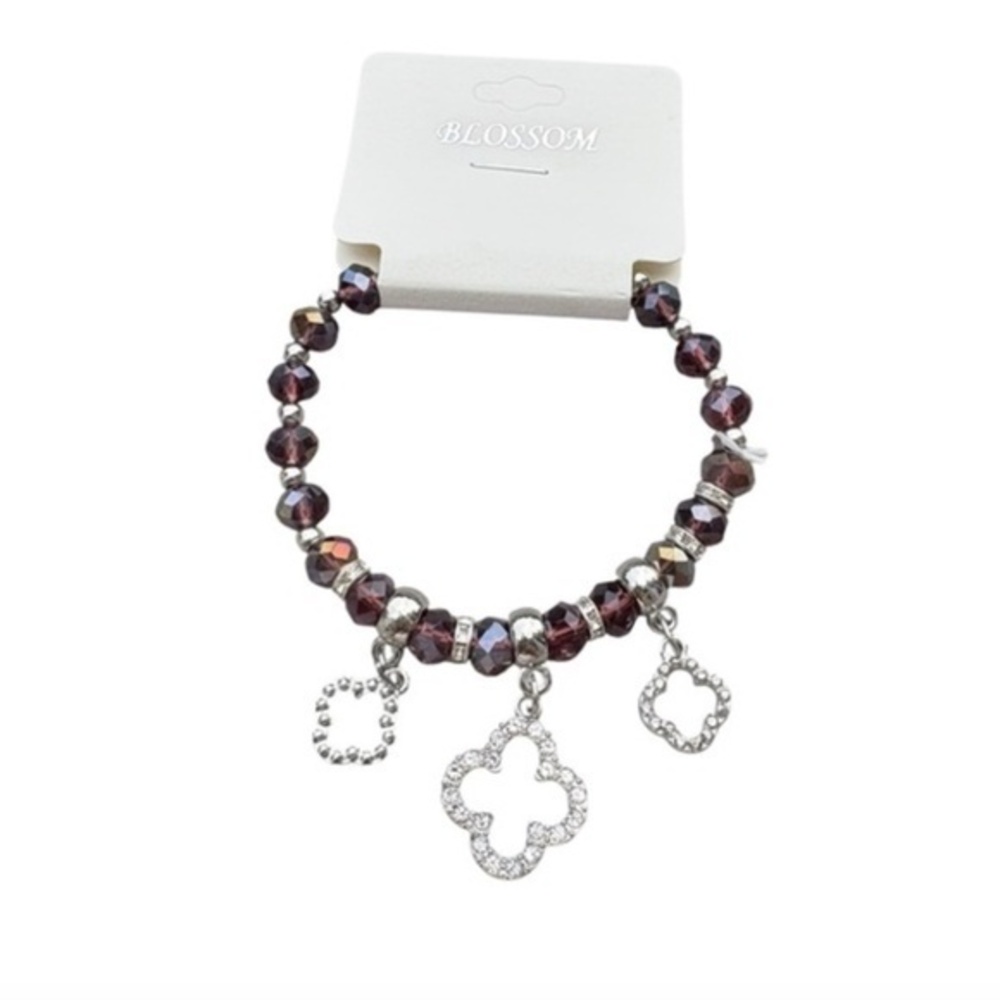 5/$25 Blossom Amber Iridescent & Silver Rainbow Beaded Bracelet with Charms